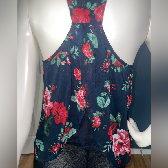 Ambiance Chiffon Floral Print Tulip Back navy blue size medium Tank Lining - Picture 9 of 14
